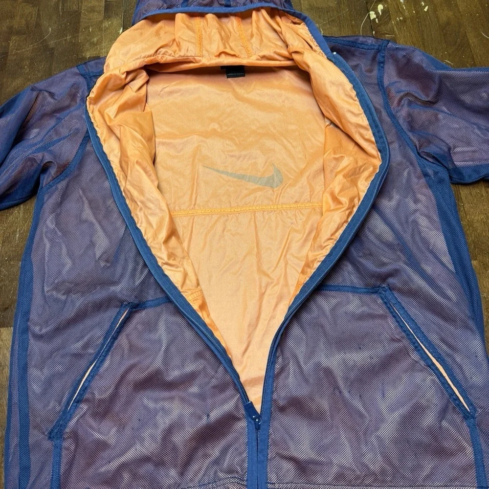 Vtg Nike Windbreaker Jacket Kids XL 16 Purple Orange Mesh Hooded Full Zip Swoosh